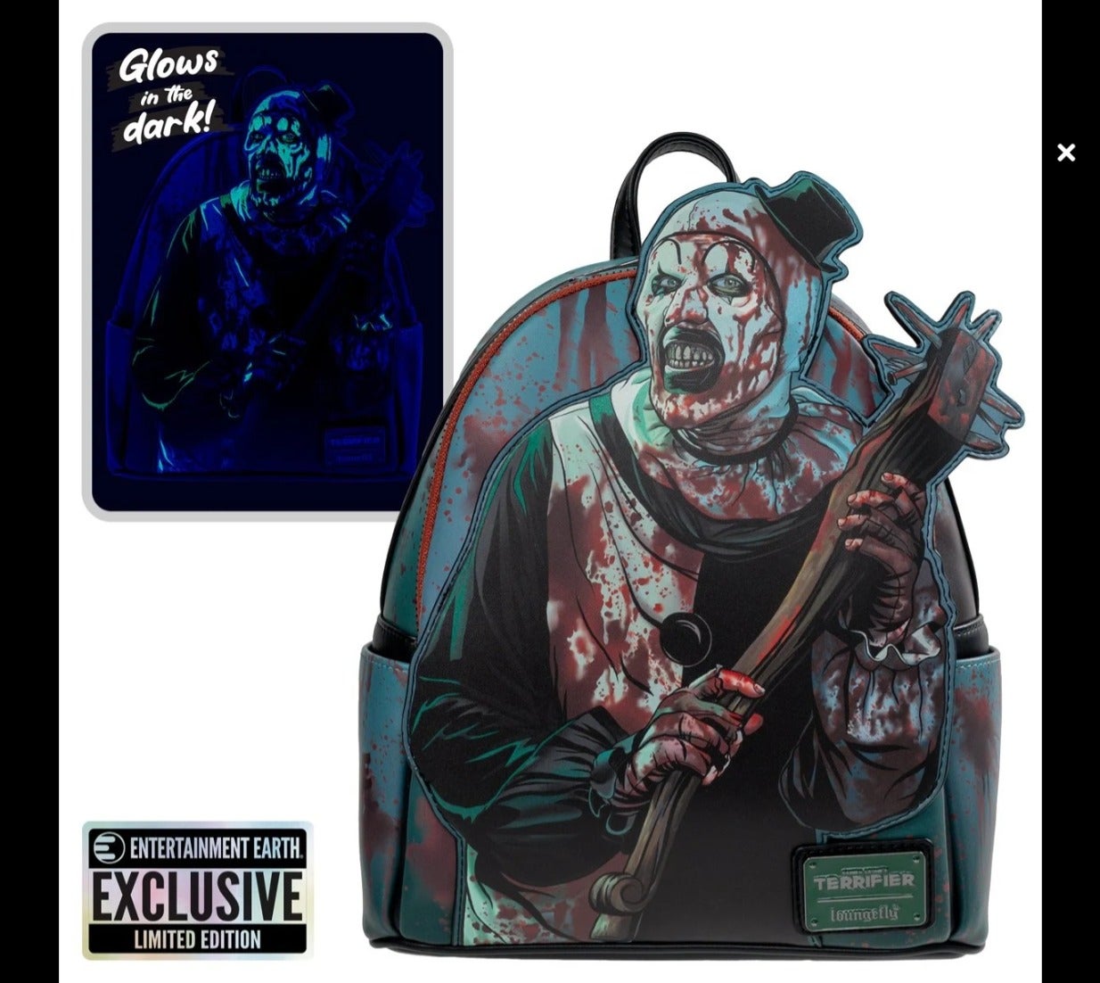Loungefly Terrifier Art the Clown Blood Splatter Glow in the Dark Mini Backpack Terrifier Art the Clown Blood Splatter Glow-in-the-Dark Mini  main image 3